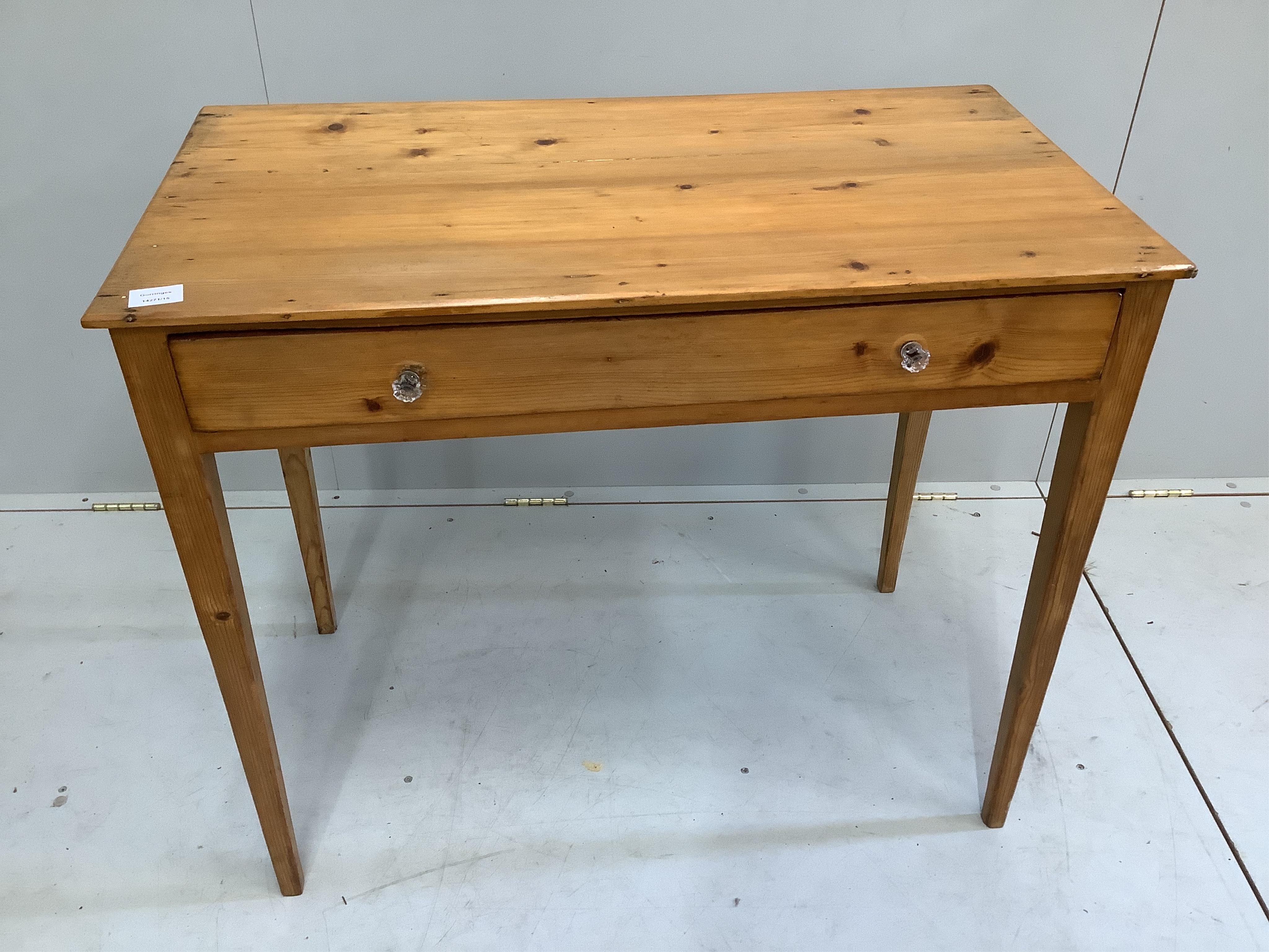 A 19th century rectangular pine side table, width 89cm, depth 48cm, height 76cm